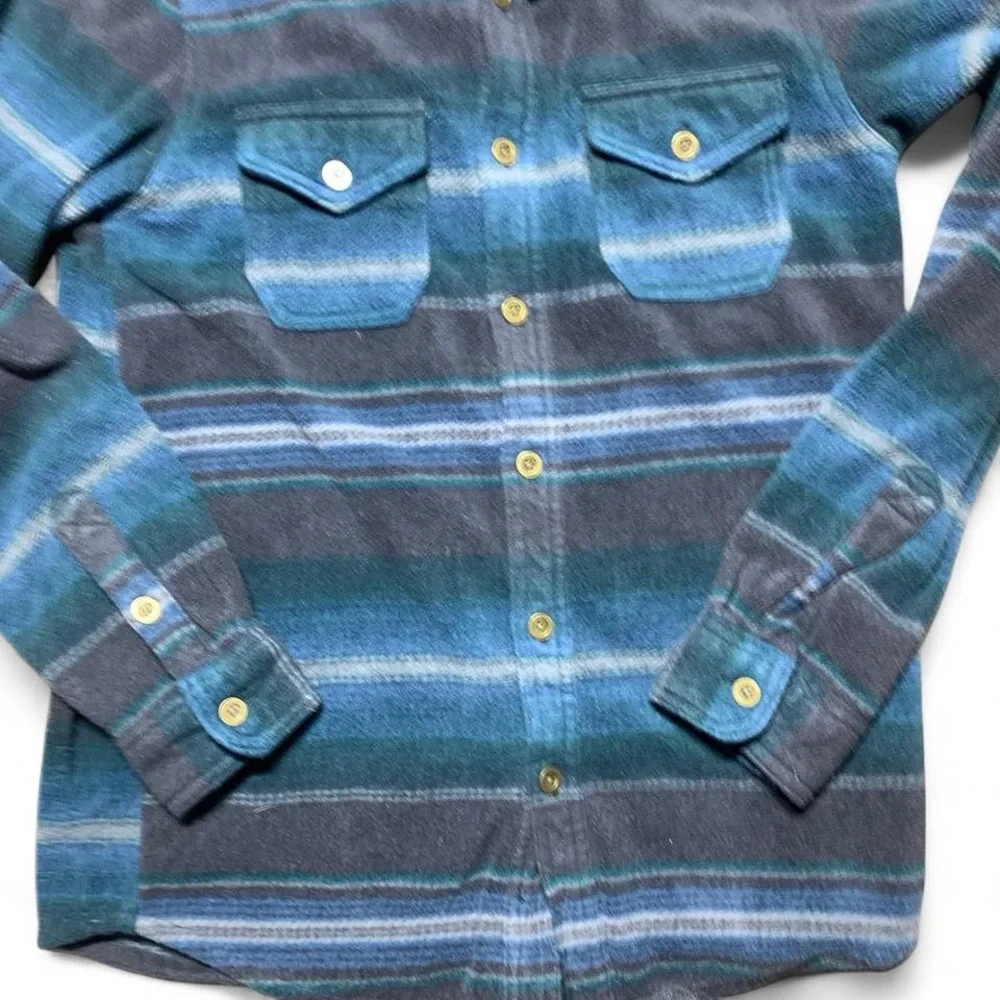 Gibson‎ Trading Company Fleece Flannel Blue And Striped Size Small - Picture 3 of 8